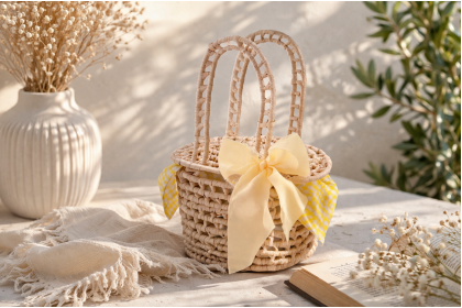 Cestinho de Palha Decorativo Piquenique P - Abacaxi