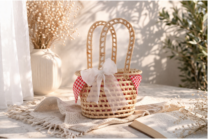Cestinho de Palha Decorativo Piquenique P - Cereja