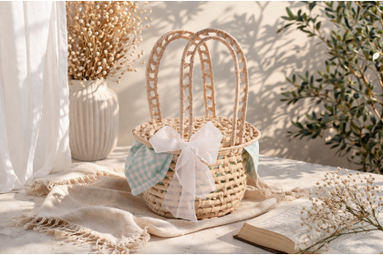 Cestinho de Palha Decorativo Piquenique P - Menta