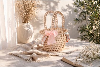 Cestinho de Palha Decorativo Piquenique P - Pêssego Cestinho de Palha Decorativo Piquenique P - Pêssego