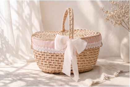 Cestinho de Palha Piquenique G - Rosa