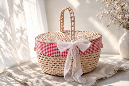 Cestinho de Palha Piquenique G - Vermelho