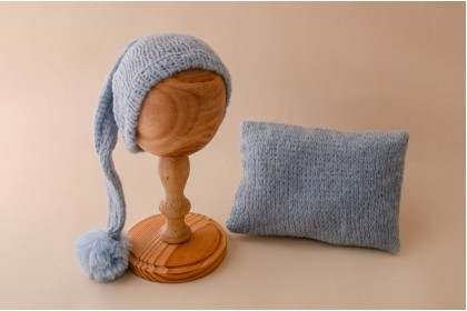 Conjunto Gorro + Travesseiro Tricot - Azul