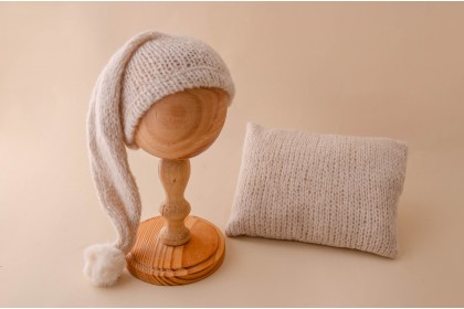 Conjunto Gorro + Travesseiro Tricot - Bege Claro