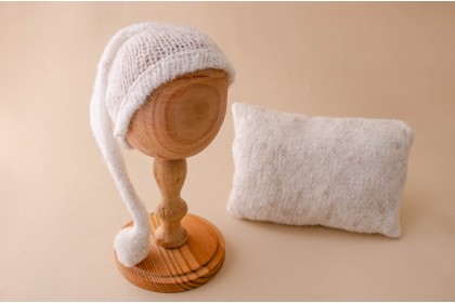 Conjunto Gorro + Travesseiro Tricot - Branco Mescla