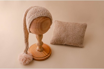 Conjunto Gorro + Travesseiro Tricot - Canela