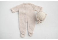 Conjunto Macacão + Touca Tricot Bege 1 - Newborn