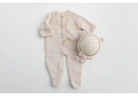 Conjunto Macacão + Touca Tricot Bege 1 - Newborn