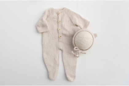 Conjunto Macacão + Touca Tricot Bege 1 - Newborn