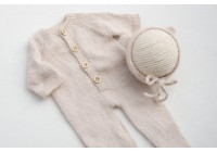 Conjunto Macacão + Touca Tricot Bege 1 - Newborn