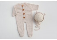 Conjunto Macacão + Touca Tricot Bege 2 - Newborn