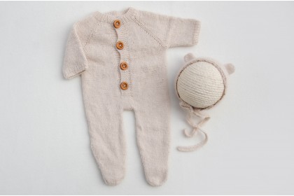 Conjunto Macacão + Touca Tricot Bege 2 - Newborn