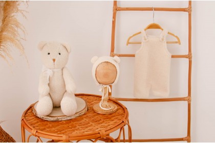Conjunto Roupinha + Ursinho Creme M - Newborn (sob encomenda)