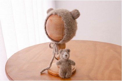 Conjunto Touca + Ursinho Marrom Fluffy 2