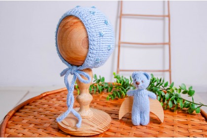 Conjunto Touca Estrela + Ursinho Azul