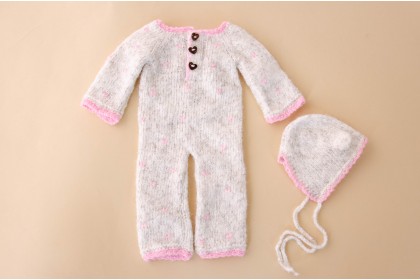 Conjunto Tricot Coração Mescla Branco  - Newborn