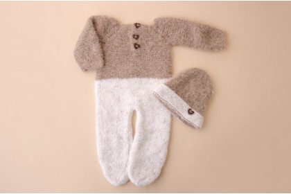 Conjunto Tricot Marrom/Branco - Newborn