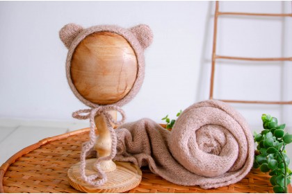 Conjunto Wrap Tricot Max + Touca Orelhinha Canela