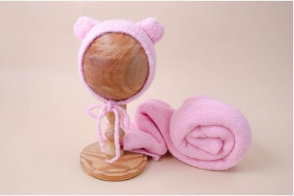 Conjunto Wrap Tricot Max + Touca Orelhinha Pink Candy