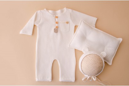 Kit Macacão Ursinho Newborn - Off White