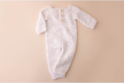 Macacão Tricot Branco - Newborn (Pré-venda)