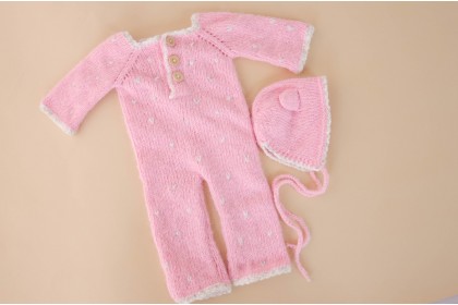 Conjunto Tricot Coração Rosa - Newborn