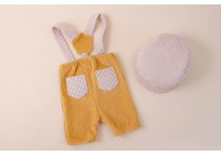 Short Com Suspensório + Boina Dupla Face Mostarda  -  Newborn