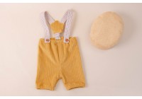 Short Com Suspensório + Boina Dupla Face Mostarda  -  Newborn