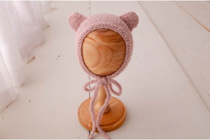 Touca Tricot Orelhinha Rosa Antigo