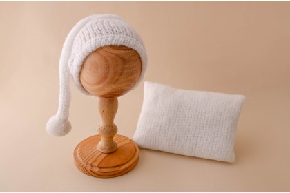 Conjunto Gorro + Travesseiro Tricot - Branco Neve