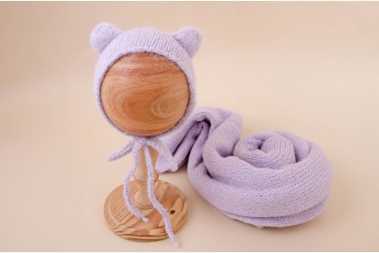 Conjunto Wrap Tricot Max + Touca Orelhinha Lílas