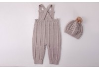 Jardineira + Gorro Tricot - Taupe