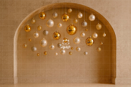 AN26FD03| Fundo fotográfico em tecido | Arco com decor dourada