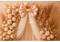 FA25FD05| Fundo fotográfico em tecido | Fine Art: Laço e flores rosa