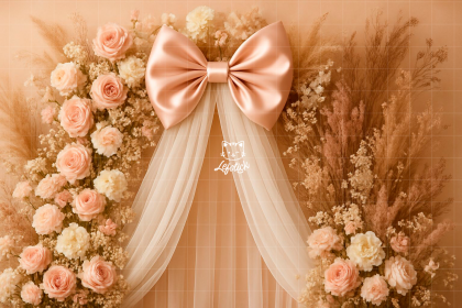 FA25FD05| Fundo fotográfico em tecido | Fine Art: Laço e flores rosa