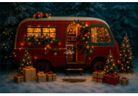 NT25FD02 | Fundo fotográfico em tecido | Natal: ônibus vermelho