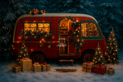 NT25FD02 | Fundo fotográfico em tecido | Natal: ônibus vermelho