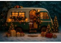 NT25FD03 | Fundo fotográfico em tecido | Natal: ônibus verde