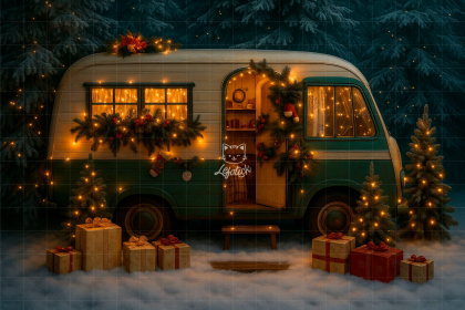 NT25FD03 | Fundo fotográfico em tecido | Natal: ônibus verde
