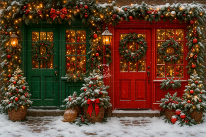 NT25FD04 | Fundo fotográfico em tecido | Natal: portas vermelha e verde