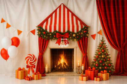 NT25FD13 | Fundo fotográfico em tecido | Natal: Lareira com tenda