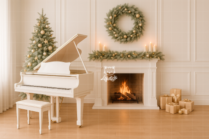 NT25FD15 | Fundo fotográfico em tecido | Natal: Lareira Clean com Piano