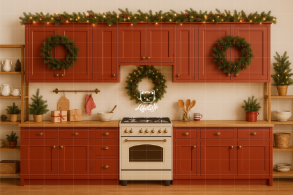 NT25FD17 | Fundo fotográfico em tecido | Natal: Cozinha Vermelha